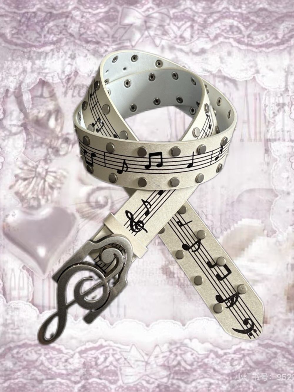 White Music Note Studded Women's Belt